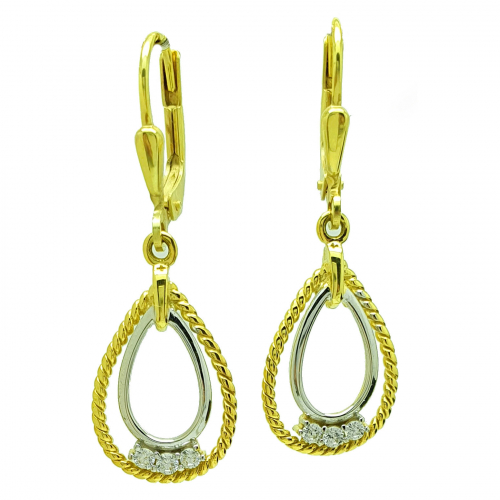 Gold Ohrringe, Ohrhänger 333er Gold bicolor (gelb-weiß) mit Steinchen