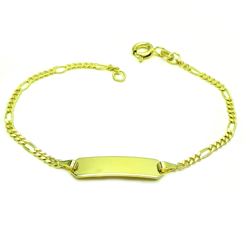 Kinder ID Armband Gravurplatte Figaro 333 Gelbgold Breite 1,9mm Länge 14,3cm