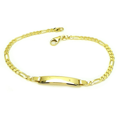 333/8K Gold ID Armband Gravurplatte Figaro Gelbgold Länge 19cm, Breite 2,9mm