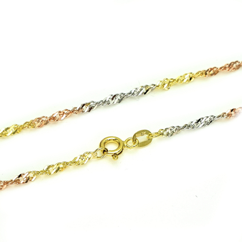 333/8K Gold Damen Kette tricolor gedrehte Singapur, Länge 50cm, Stärke 2,3mm