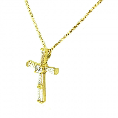 333/8K Gold Kreuz Anhänger mit Kette Gelbgold Länge 42cm mit 6 Zirkonia