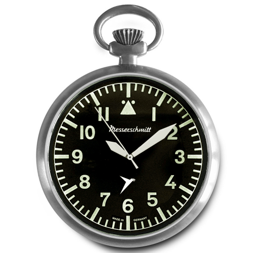 Messerschmitt ME-TAU-2 Taschenuhr mit Kette, Ronda-Werk, Leuchtziffern- und Zeiger