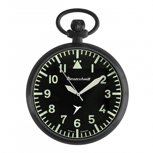 Messerschmitt ME-TAU-4 Taschenuhr mit Kette, Ronda-Werk, PVD schwarz, 47mm