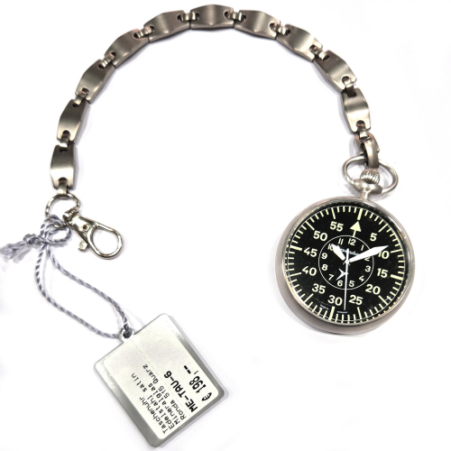 Messerschmitt ME-TAU-6 Taschenuhr mit Kette, Ronda-Werk, Leuchtziffern- und Zeiger