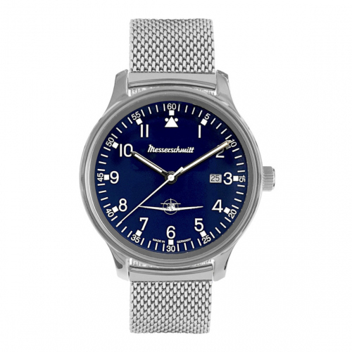 Messerschmitt Herren Armbanduhr ME42-108M Milanaiseband Fliegeruhr blau