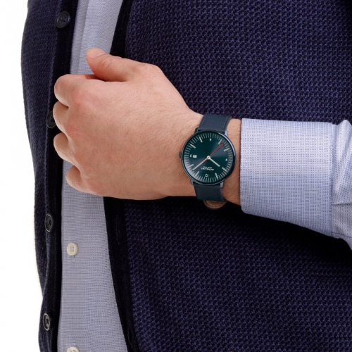 MONDAINE Armbanduhr MLE.41240.LDV Doppio Saphirglas, 41mm, Blaues Veganes Apfelleder