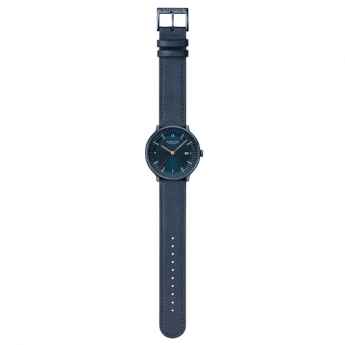 MONDAINE Armbanduhr MLE.41240.LDV Doppio Saphirglas, 41mm, Blaues Veganes Apfelleder