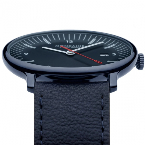 MONDAINE Armbanduhr MLE.41240.LDV Doppio Saphirglas, 41mm, Blaues Veganes Apfelleder