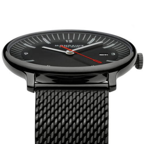 Preview: MONDAINE Armbanduhr MLE.41220.SM Doppio Saphirglas, Milanaise, 41mm, schwarz