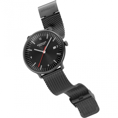 MONDAINE Armbanduhr MLE.41220.SM Doppio Saphirglas, Milanaise, 41mm, schwarz