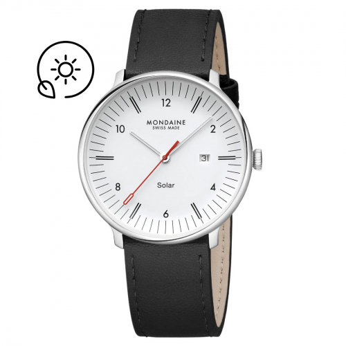 MONDAINE Armbanduhr MLE.41910.LBV SOLAR Doppio Saphirglas, 41mm, Veganes Traubenleder