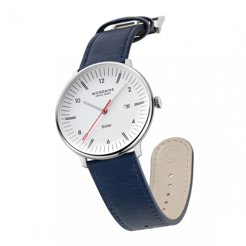 Preview: MONDAINE Armbanduhr MLE.41910.LDV SOLAR Doppio Saphirglas, 41mm, Veganes Apfelleder