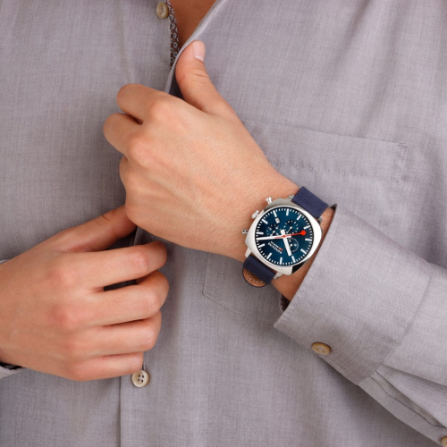 Mondaine Herren Armbanduhr Squar Chrono Blau MSL.41440.LD.SET Saphirglas, Wechselband