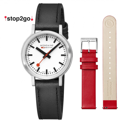 MONDAINE MST.3401B.LBV.SET Damenuhr stop2go Saphirglas, 34mm mit Ersatzband