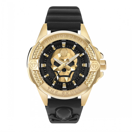 Philipp Plein Herren Armbanduhr PWAAA0521 The Skull Leder-Edelstahl Goldfarben