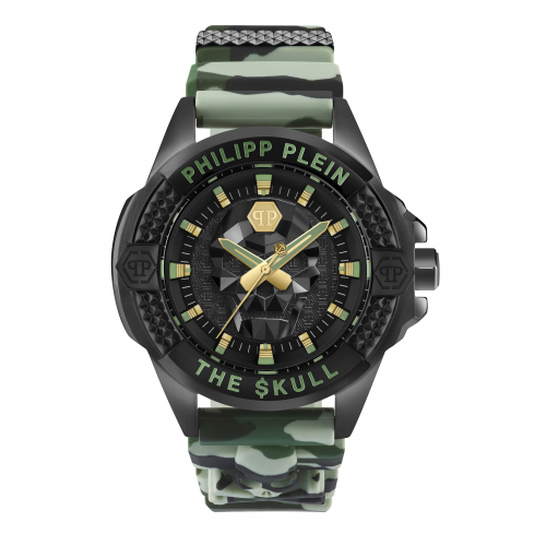 Philipp Plein Herren Armbanduhr PWAAA0821 The Skull Grün Camouflage