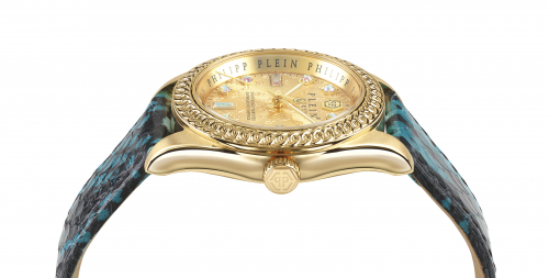 Philipp Plein Damen Armbanduhr PWDAA0221 Queen goldfarben, Lederband