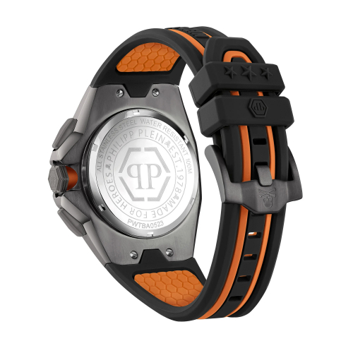 Philipp Plein Herren Armbanduhr PWTBA0523 OCTAGON Chrono Silikon schwarz-orange