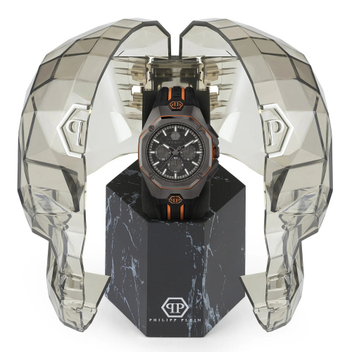 Philipp Plein Herren Armbanduhr PWTBA0523 OCTAGON Chrono Silikon schwarz-orange