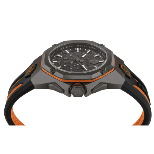 Philipp Plein Herren Armbanduhr PWTBA0523 OCTAGON Chrono Silikon schwarz-orange