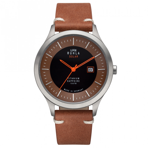 UMR Ruhla Solar Herren Armbanduhr Titan 95951 Datum Lederband Saphirglas