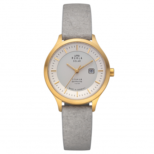 UMR Ruhla Solar Damen Armbanduhr Titan 96961 Datum Lederband Saphirglas