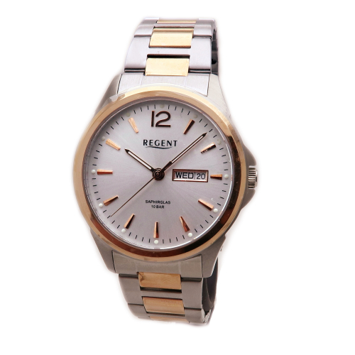 Regent Herren Armbanduhr 1165942 Day-Date bicolor Saphirglas