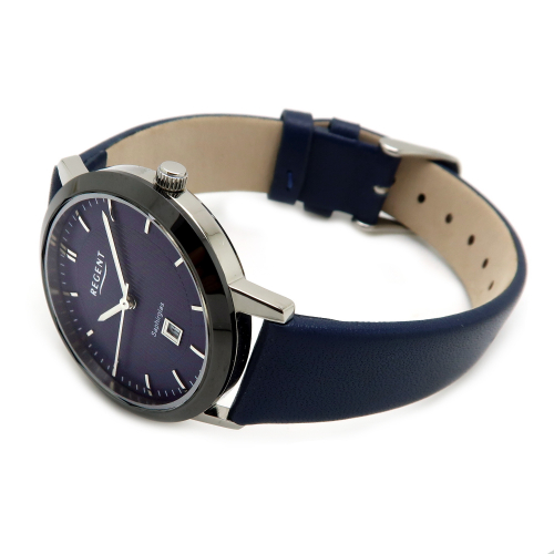 Regent Herren Armbanduhr 2112444 Saphirglas Datum blaues Lederband
