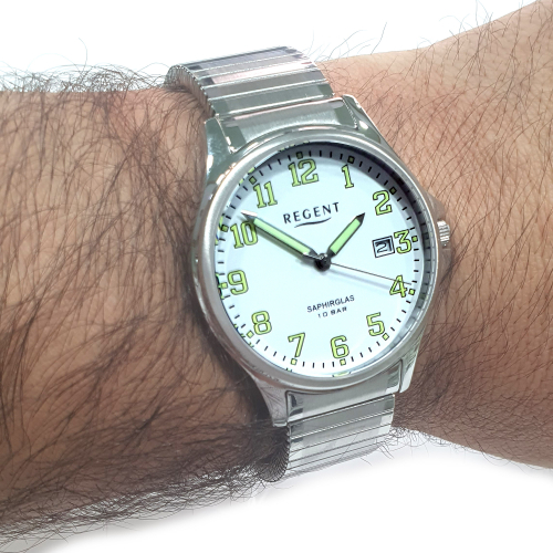Regent unisex 36mm Armbanduhr F-1349 Saphirglas Datum Zugband 10ATM