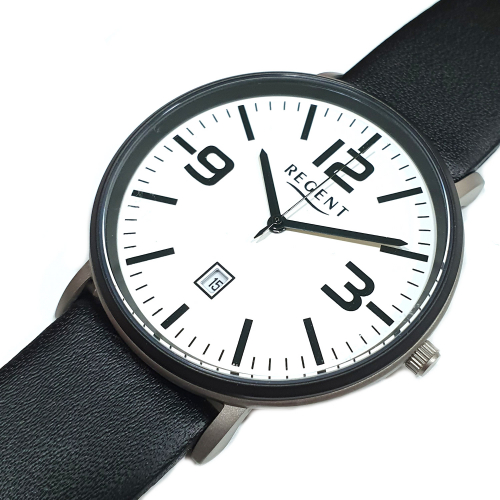 Regent Herren Armbanduhr 40mm F-847 Datum Titan Lederband