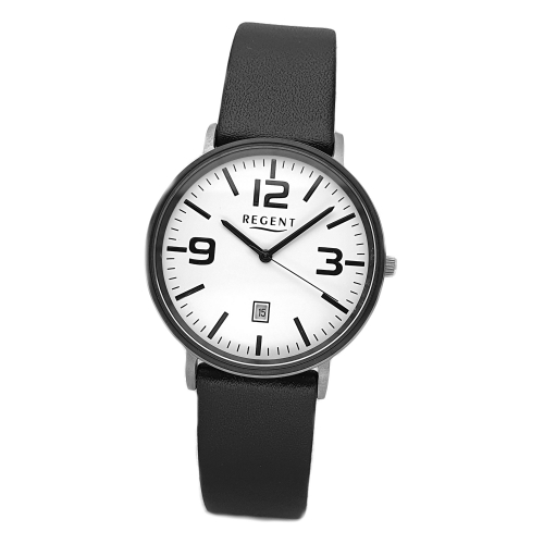 Regent Herren Armbanduhr 40mm F-847 Datum Titan Lederband