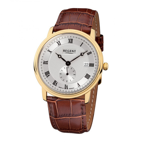 REGENT Herren Armbanduhr GM-1443 Lederband Saphirglas, made in Germany