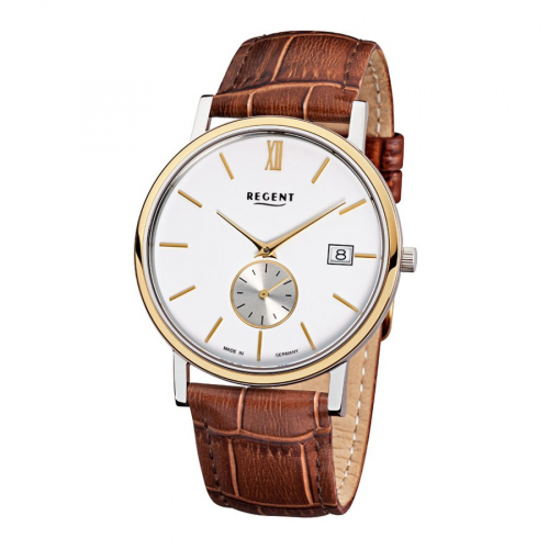 REGENT Herren Armbanduhr GM-1449 Lederband Saphirglas, made in Germany