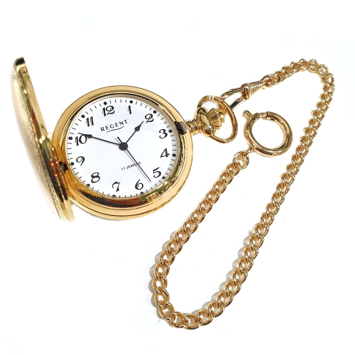 Regent PR-006 Taschenuhr Handaufzug mit Kette Goldfarben