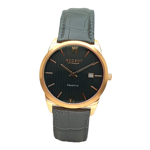 REGENT Herren Armbanduhr UM-1410 Lederband Saphirglas