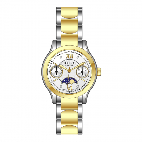 Ruhla Damen Armbanduhr RUHLA-Mondphase 50003 Edelstahl bicolor, Datum Wochentag