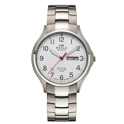 UMR Ruhla Classic Herren Armbanduhr Titan 90408 Day-Date, Saphirglas, 40mm