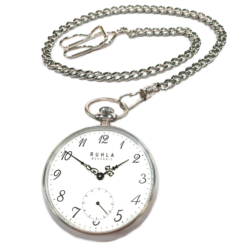 RUHLA 9660 Taschenuhr Handaufzug Glasboden kleine Sekunde mit Kette