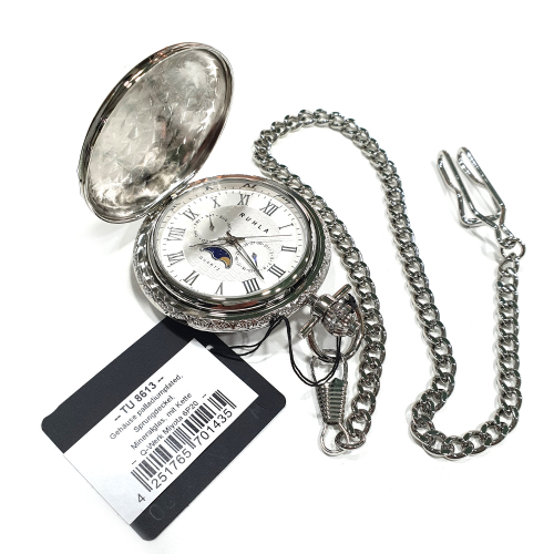 RUHLA TU 8613 Taschenuhr Mondphase, Tag-Date, kleine Sekunde mit Kette