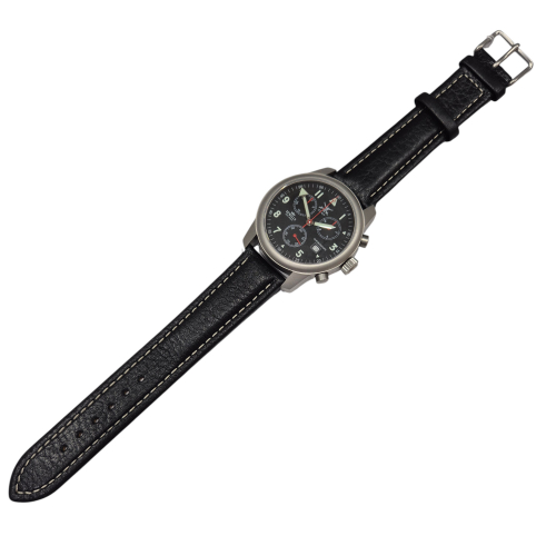 Preview: SEWILLS Armbanduhr Chrono Army-Watch ETA-Werk 251.272 Edelstahl, XL-Lederband