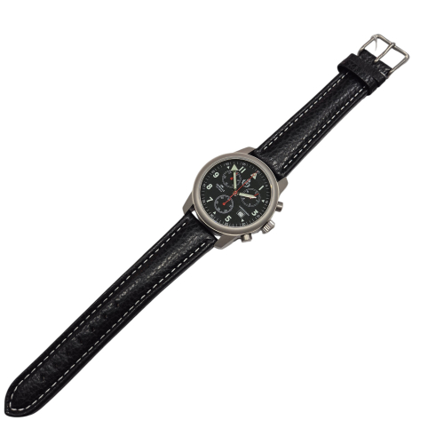 Preview: SEWILLS Armbanduhr Chrono Air Force ETA-Werk 251.272 Edelstahl, XL-Lederband