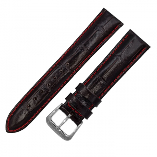 Sturmanskie Ersatzband Stegbreite 20mm Lederband schwarz-rot Krokoprägung