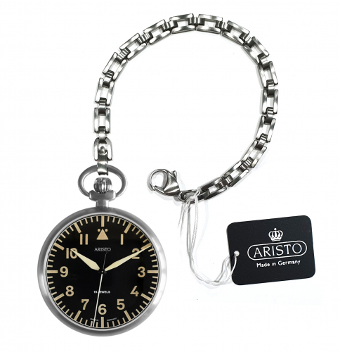 Aristo TAU-1 Taschenuhr mit Kette, Sellita-Werk Handaufzug, Leuchtziffern- und Zeiger