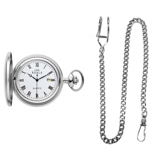 UMR RUHLA TU 8690-3 Taschenuhr mit Sprungdeckel, Ronda-Werk, Datum, mit Kette