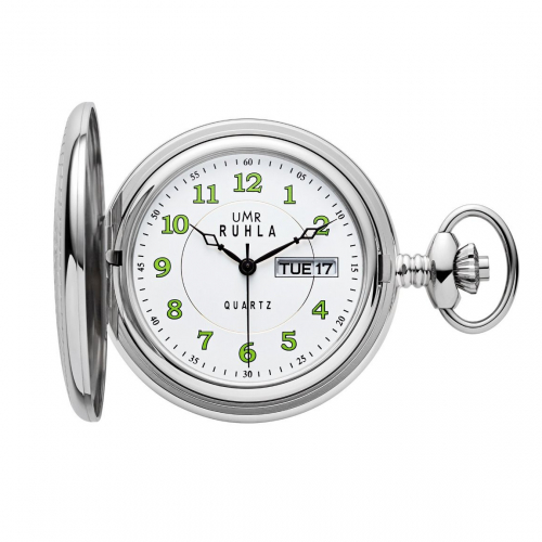 RUHLA TU 8696-3 Taschenuhr mit Sprungdeckel, Day-Date, mit Kette