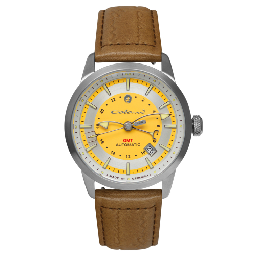 UMF Ruhla Colani 1364-1 Automatik, GMT, Armbanduhr Saphirglas, Edition, gelb