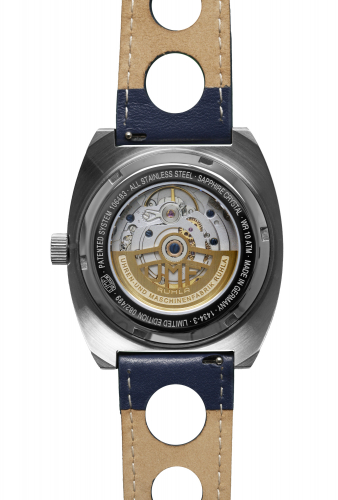 UMF Ruhla 1434-3 Armbanduhr Scheibenuhr Automatik, Saphirglas, 41mm, blau