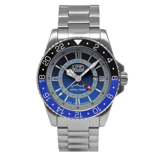 UMF Ruhla GMT Taucher Herren Armbanduhr 1948M-3, Saphirglas, 20 ATM, 43mm