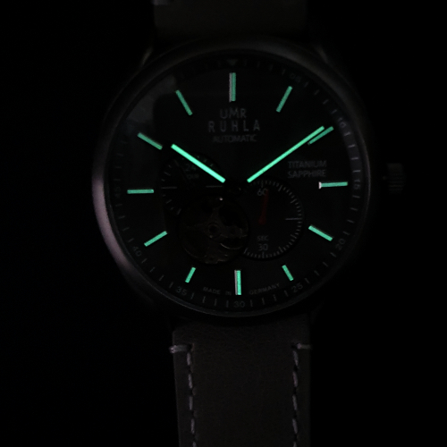 UMR RUHLA Automatic 80303 Herren Armbanduhr Titan, Spahirglas, kleine Sekunde, 24h-Anzeige