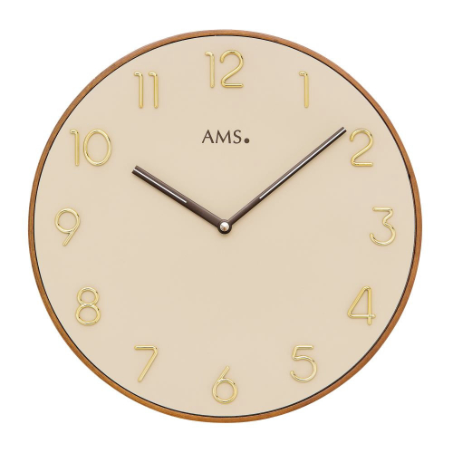AMS W9563 Wanduhr 33cm Holzrahmen Nussbaumfarben, Zifferblatt beige